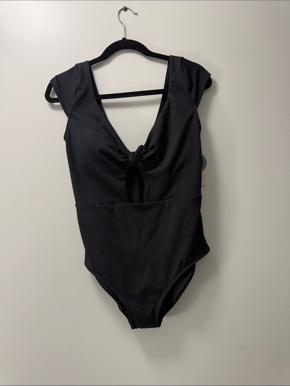 Boden Black Textured One-Piece with Front Knot & Keyhole
